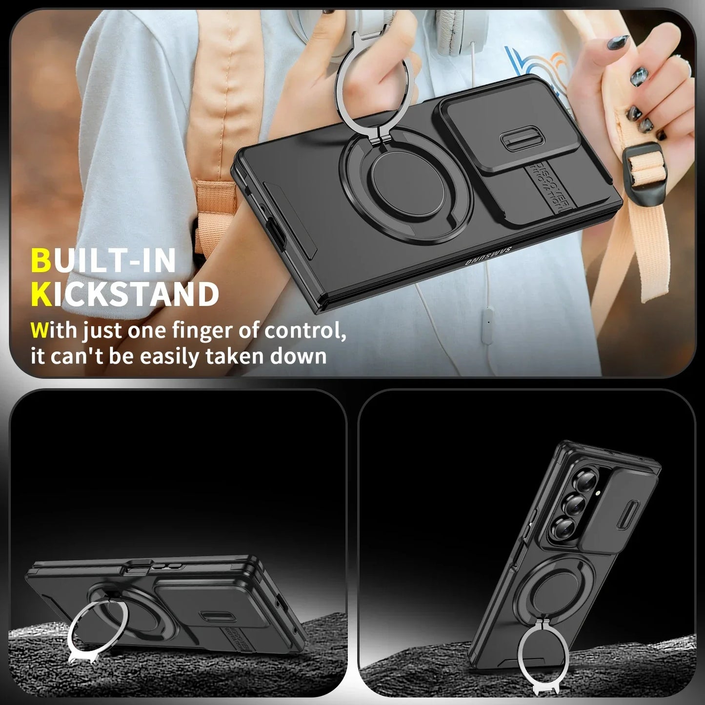 Magnetic Kickstand Case with Camera Cover