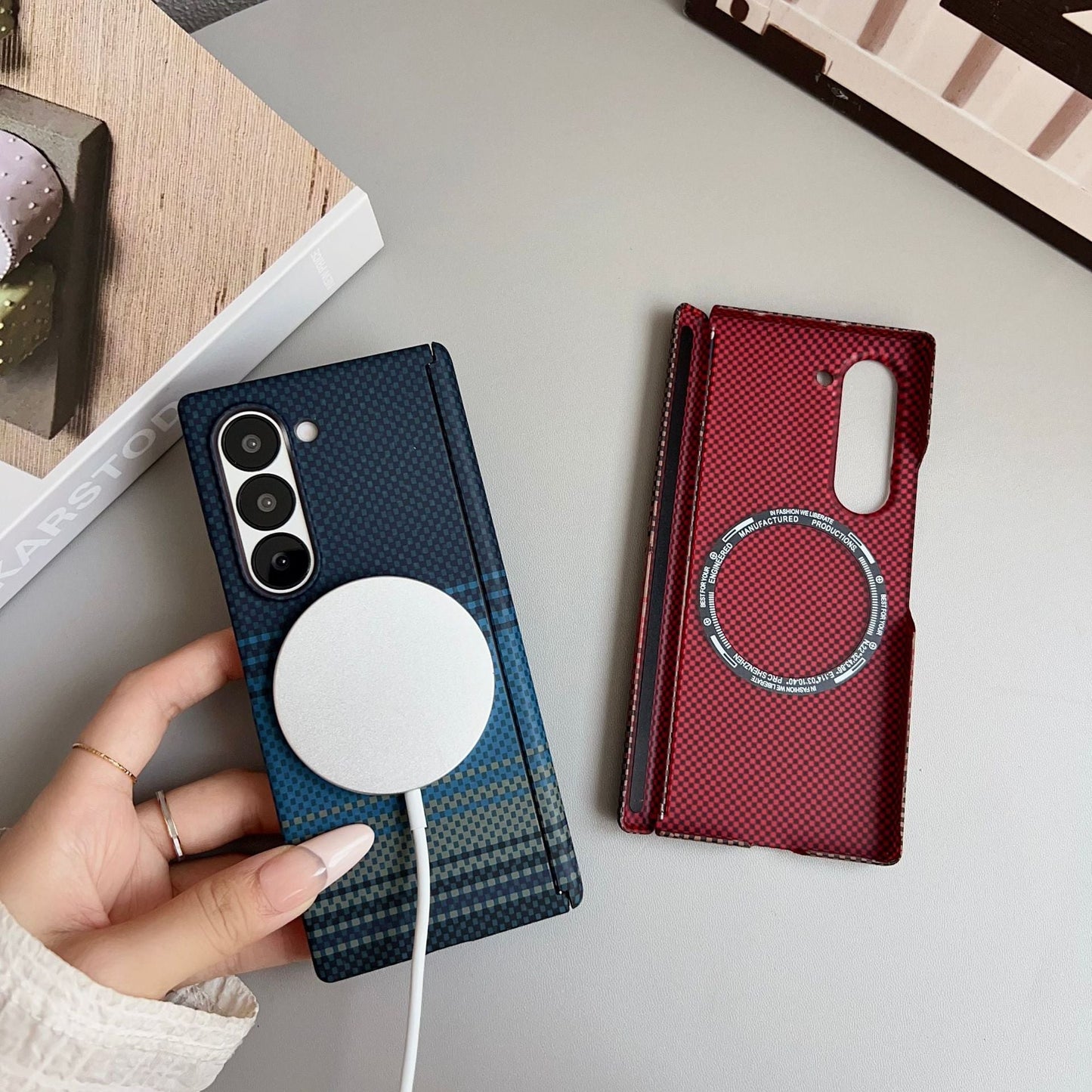 Premium Magnetic Carbon Fiber Case for Samsung Z Fold 7 / 6 / 5 – Shockproof & Wireless Charging Compatible