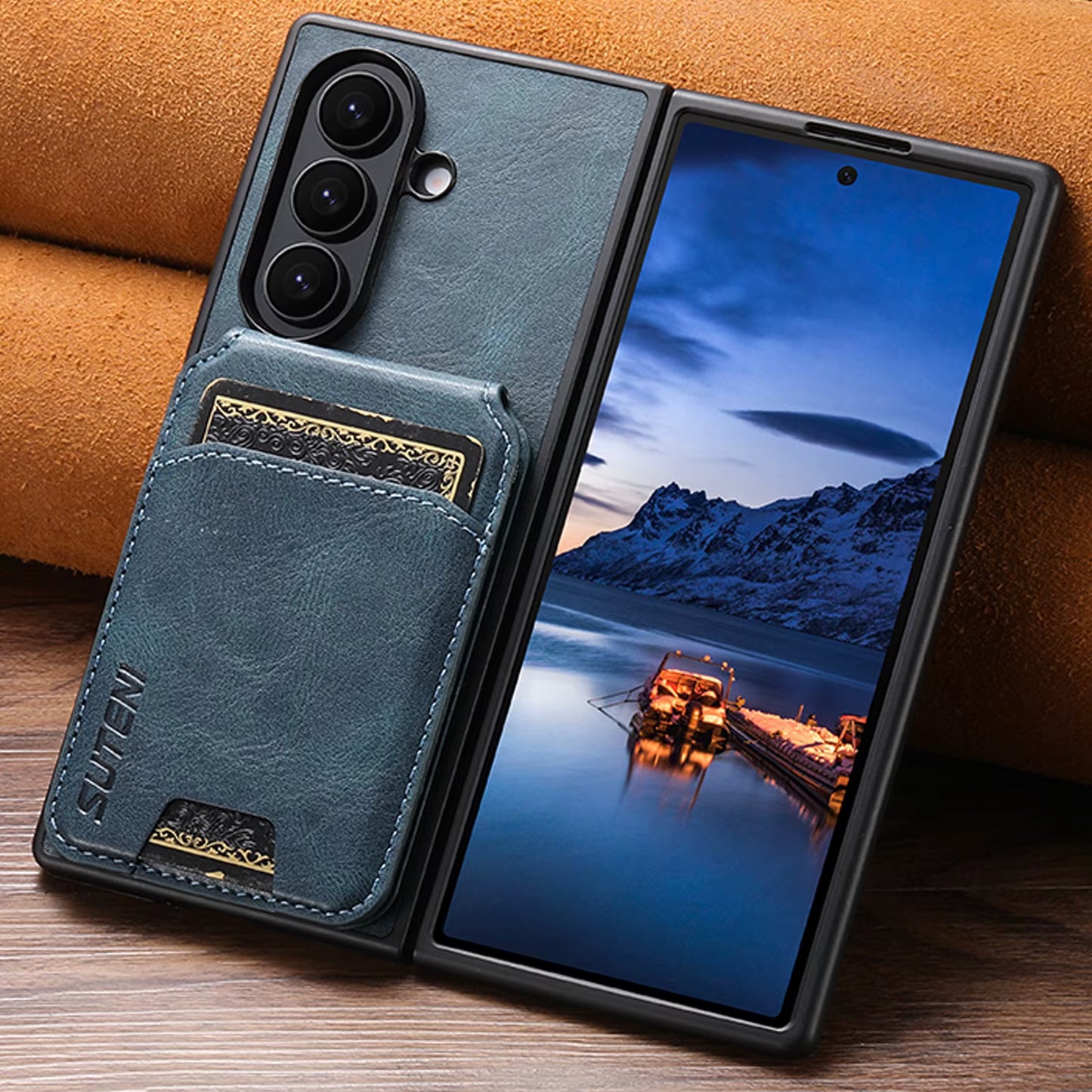 SUTENI Luxury Faux Leather Wallet Case & Stand for Samsung Z Fold 5-7