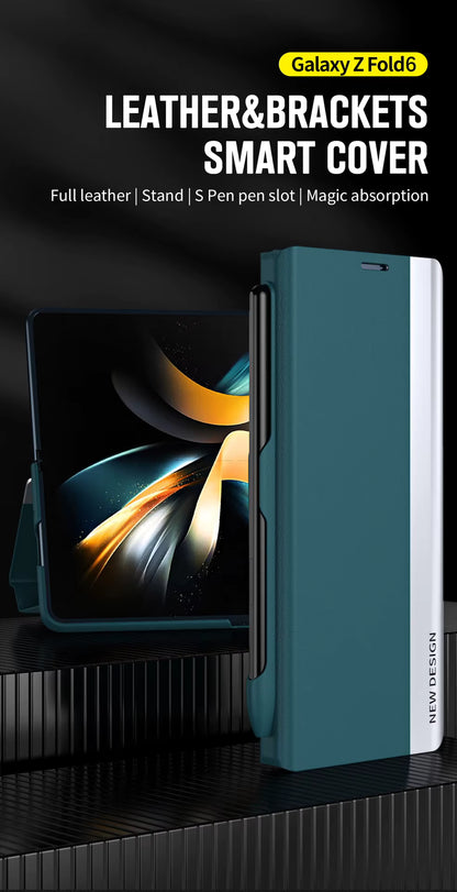 PU Leather Flip Case with Stand & Pen Slot for Samsung Z Fold 4–7