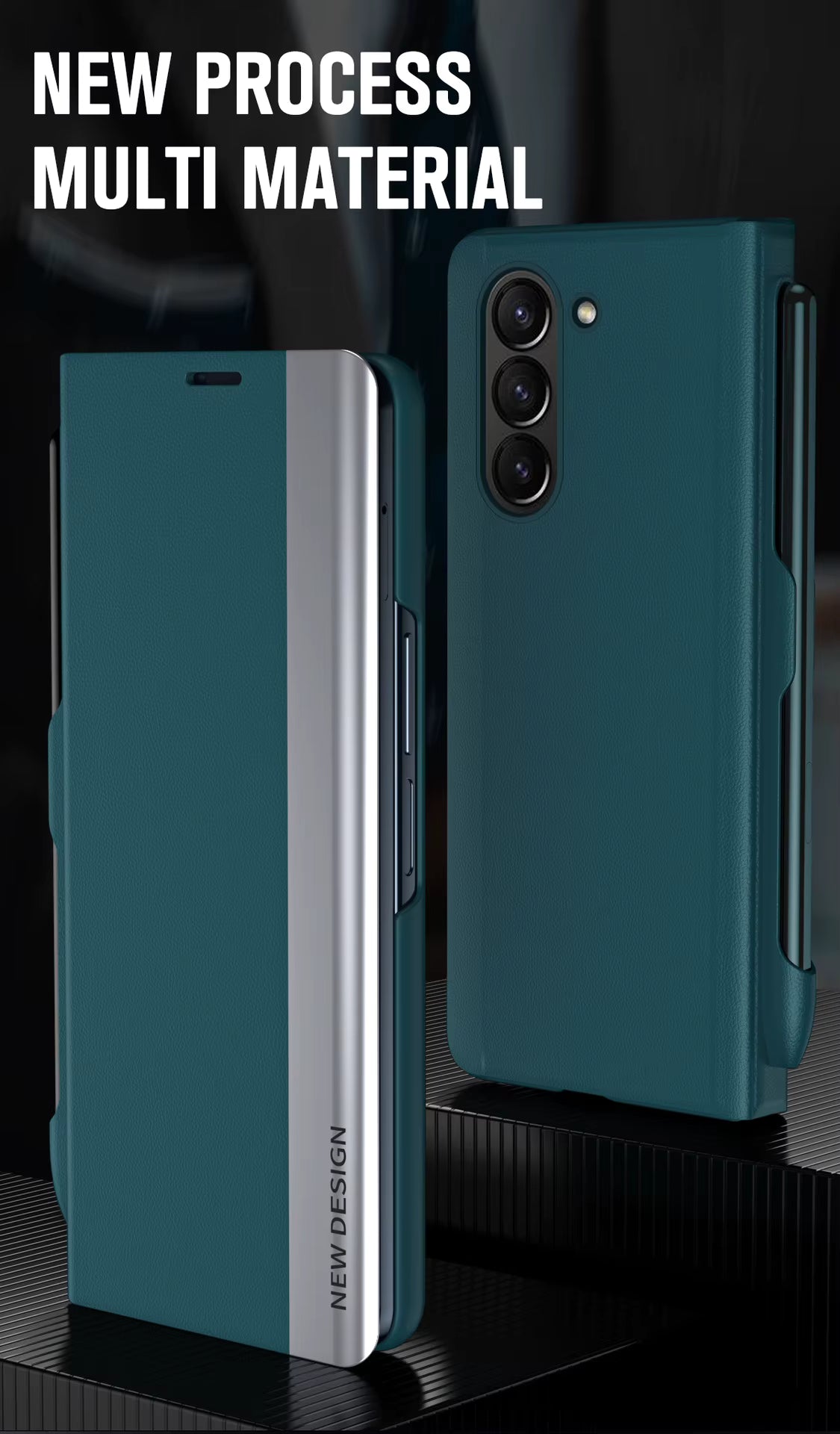 PU Leather Flip Case with Stand & Pen Slot for Samsung Z Fold 4–7