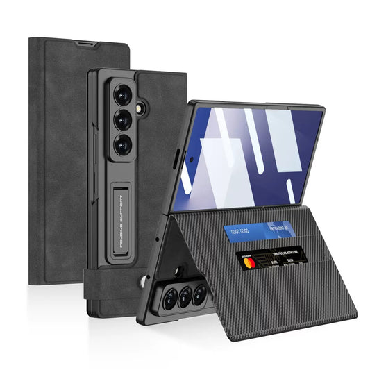 PU Leather Card Holder Case with HD Screen Protector & Foldable Stand for Samsung Z Fold 6–7