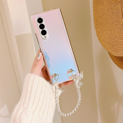 Portable Bead Chain With Cute 3D Crystal Bear Pendant Phone Case For Samsung Galaxy Z Fold 4