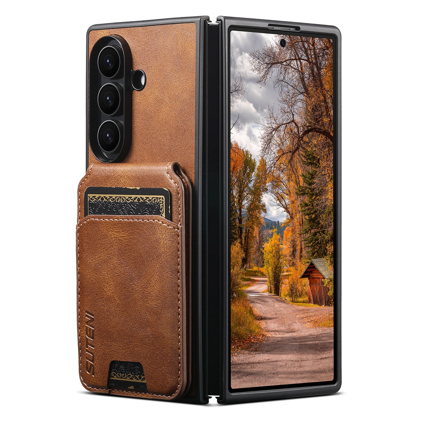 SUTENI Luxury Faux Leather Wallet Case & Stand for Samsung Z Fold 5-7