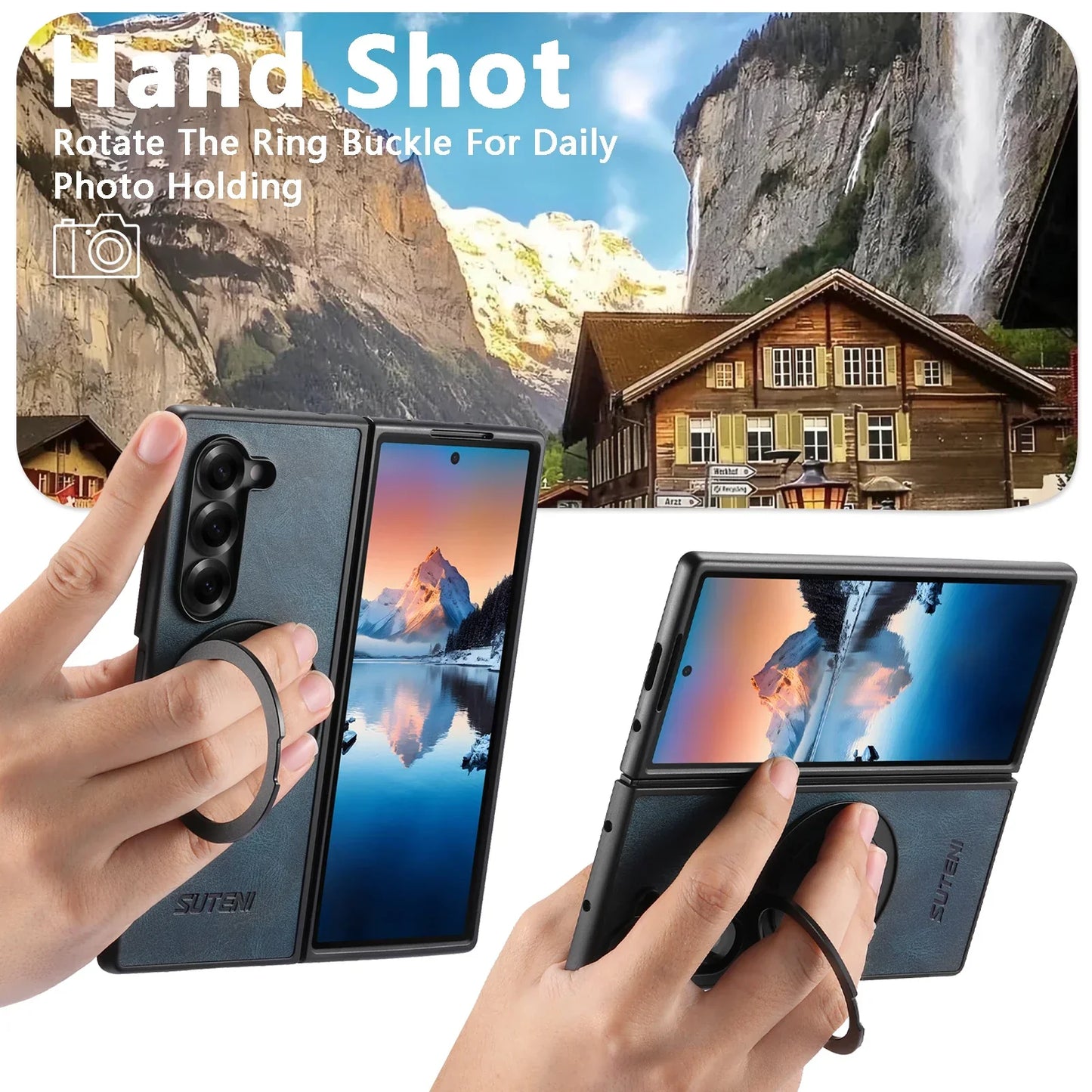 Magnetic Leather Ring Case with Stand