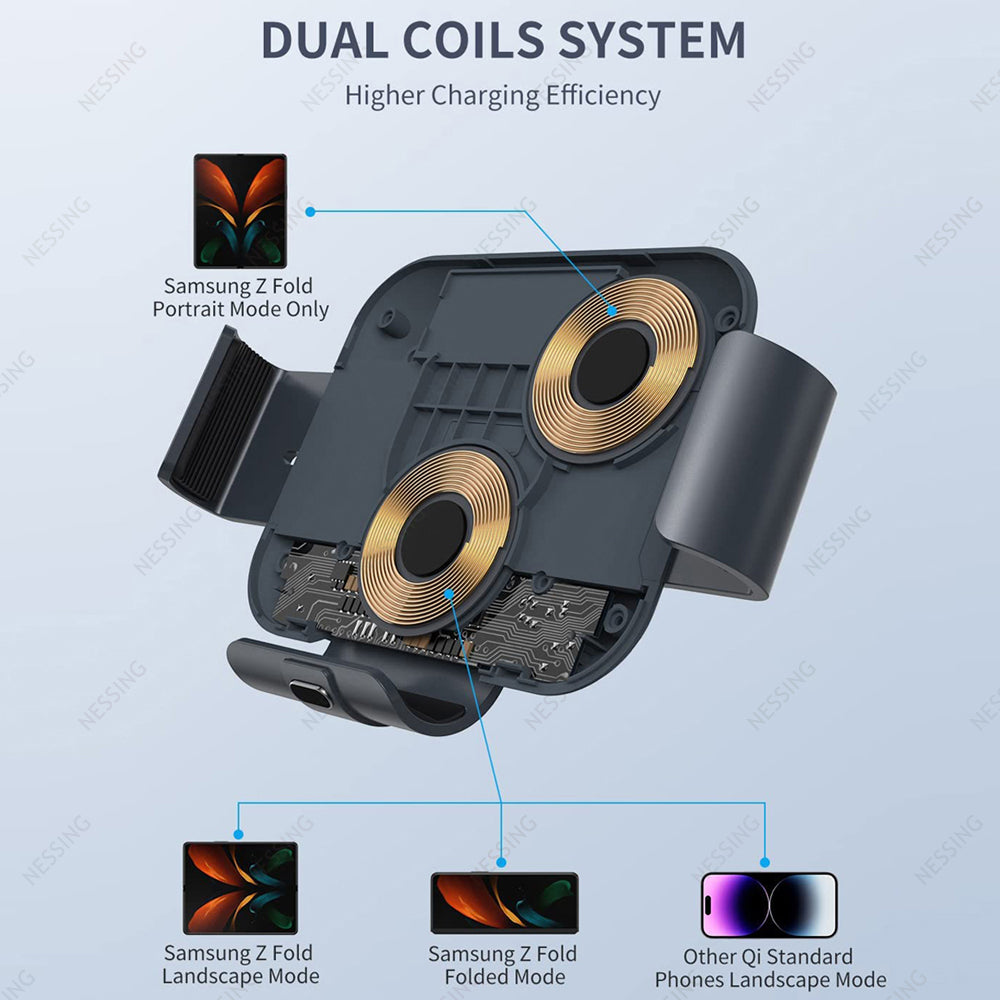 Car Mount For Z Fold 5 Dual Coil Wireless Car Charger
