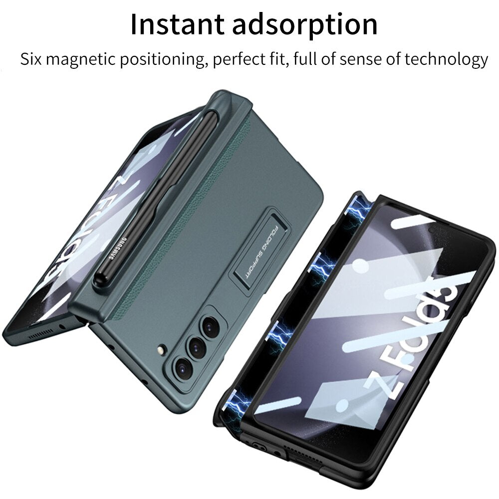 Samsung Galaxy Z Fold 5 Shockproof Matte Case With Stand & Pen Holder