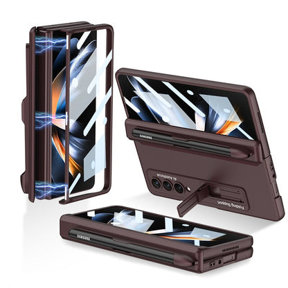 Pen Slot Case for Samsung Galaxy Z Fold 4 with Kickstand and Screen Protective Glass