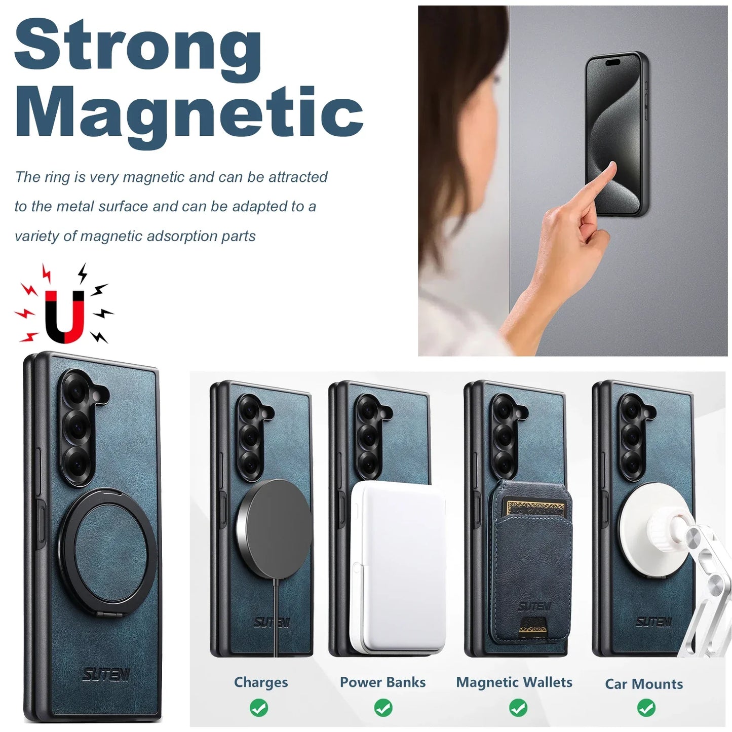 Magnetic Leather Ring Case with Stand