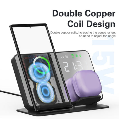 4 in 1 Wireless Charger for Samsung Galaxy S23 S22 Ultra Fast Charging Dock Station for Galaxy Watch 5 Pro Buds LED Alarm Clock