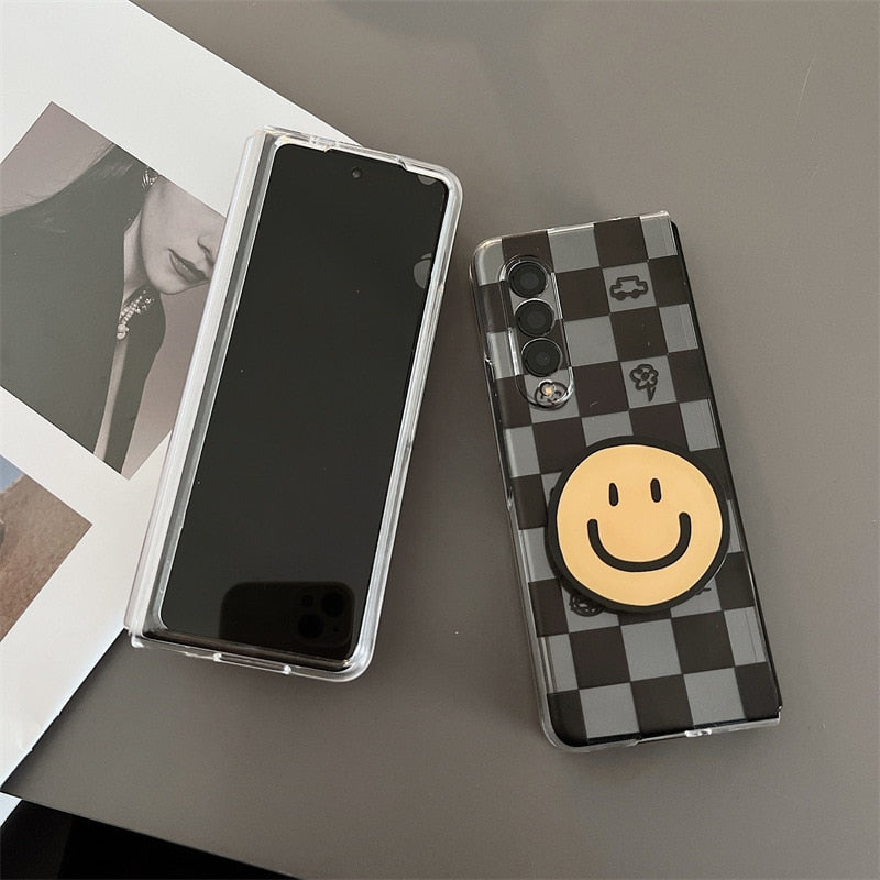 Cartoon Smiling Face Phone Stand Milk Cow Case for Samsung Galaxy Z Fold 4