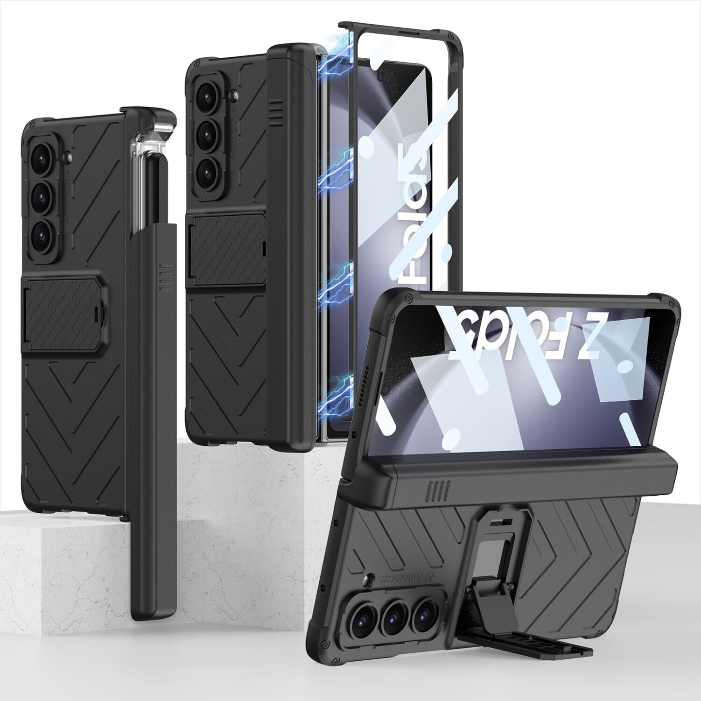 Magnetic Hinge Case with Slide Pen Holder & Kickstand For Galaxy Z Fold 5