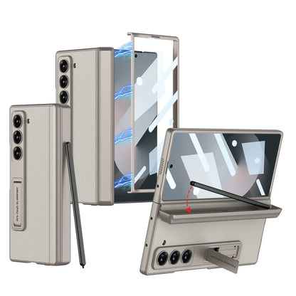 Leather Case with Hinge Protection & Pen Holder for Samsung Galaxy Z Fold 6