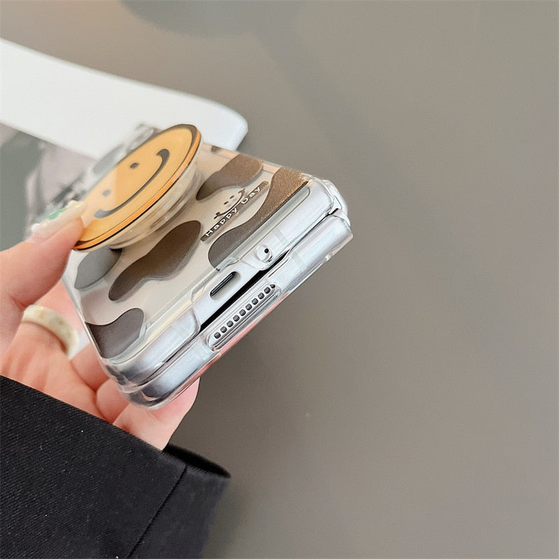 Cartoon Smiling Face Phone Stand Milk Cow Case for Samsung Galaxy Z Fold 4