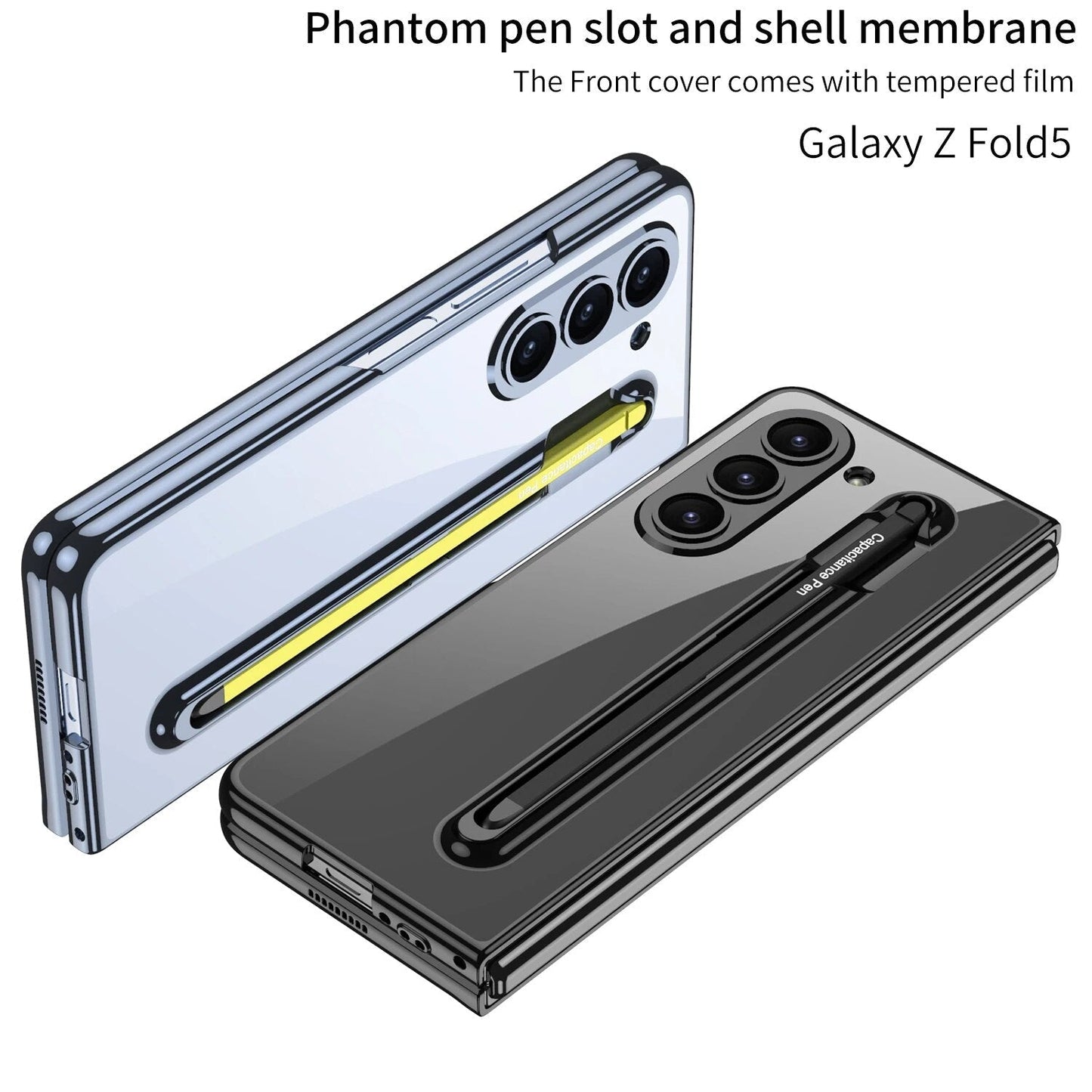 Transparent Case with Magnetic Hinge & Touch Pen For Galaxy Z Fold 5