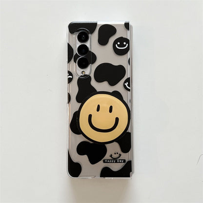 Cartoon Smiling Face Phone Stand Milk Cow Case for Samsung Galaxy Z Fold 4