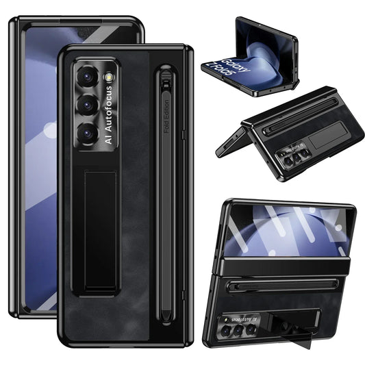 Shockproof Leather Case with Bracket & Touch Pen For Galaxy Z Fold 5