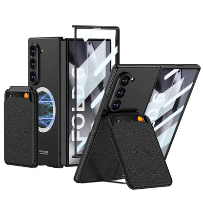 Leather Case with Magnetic Card Holder For Samsung Z Fold 6
