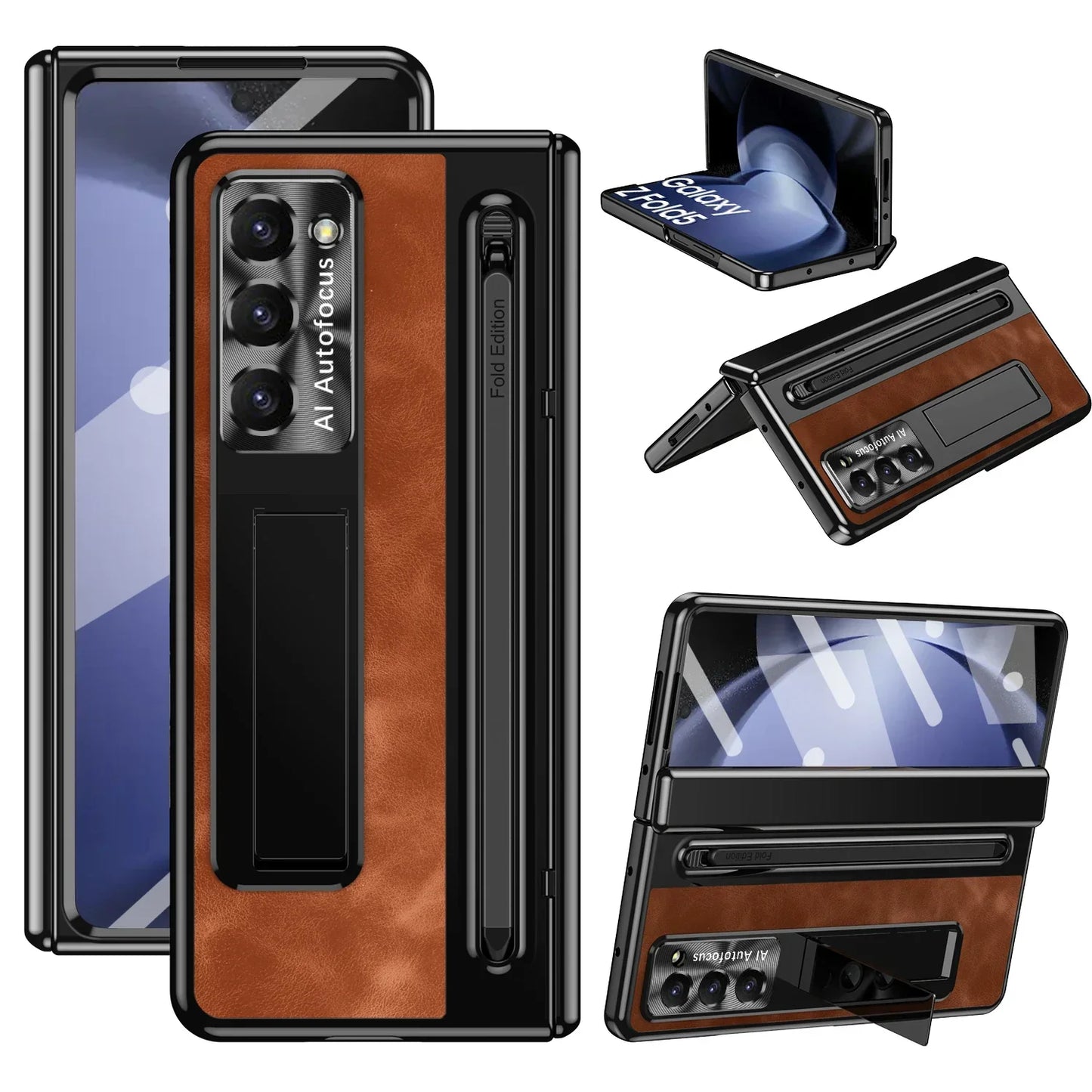 Shockproof Leather Case with Bracket & Touch Pen For Galaxy Z Fold 5