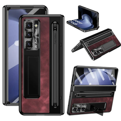 Shockproof Leather Case with Bracket & Touch Pen For Galaxy Z Fold 5