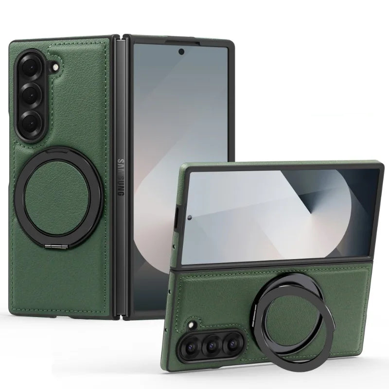 Leather Magnetic Ring Kickstand Case