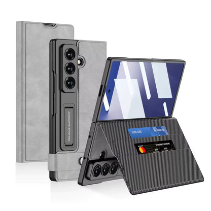 PU Leather Card Holder Case with HD Screen Protector & Foldable Stand for Samsung Z Fold 6–7